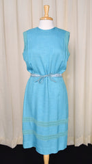 1950s Sexy Blue Linen Dress