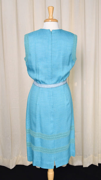 1950s Sexy Blue Linen Dress Cats Like Us