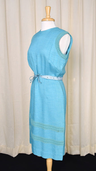 1950s Sexy Blue Linen Dress Cats Like Us
