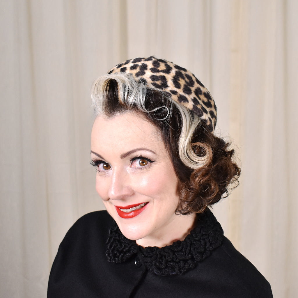 1950s Small Leopard Vintage Pillbox Hat – Cats Like Us display picture 3