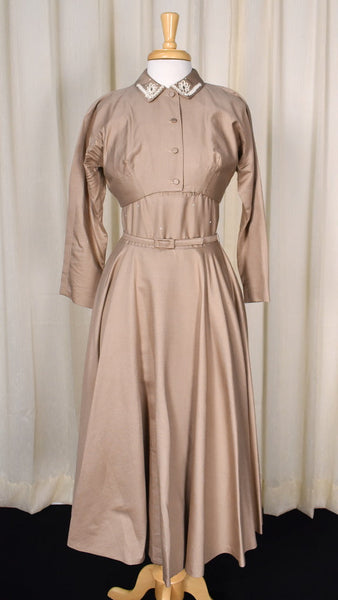 1950s Tan Soutache Vintage Dress Set Cats Like Us