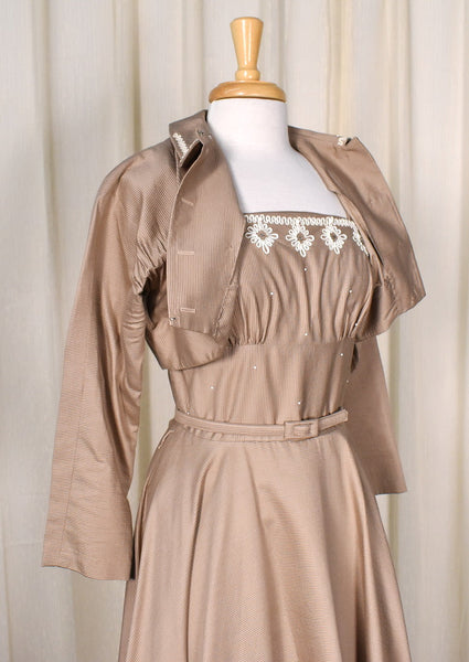 1950s Tan Soutache Vintage Dress Set Cats Like Us