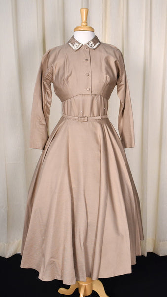 1950s Tan Soutache Vintage Dress Set Cats Like Us