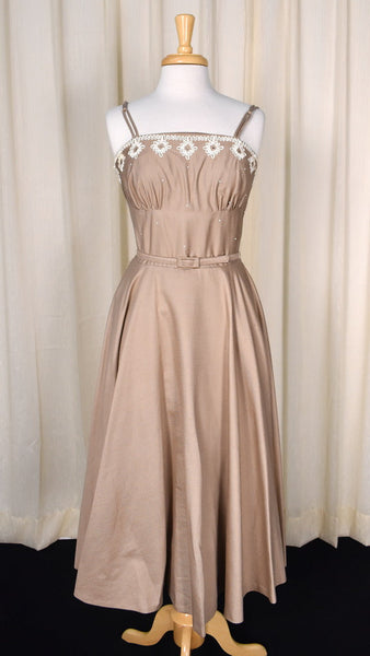 1950s Tan Soutache Vintage Dress Set Cats Like Us