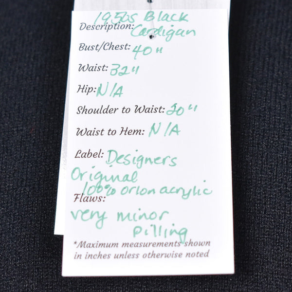 1950s Vintage Basic Black Cardigan Cats Like Us