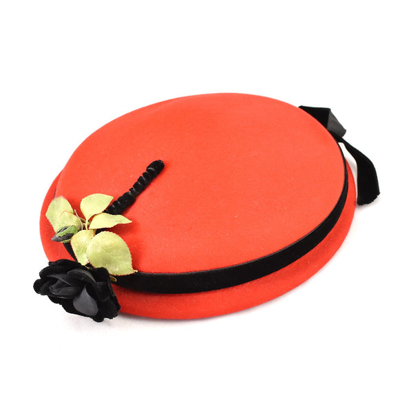 1950s Vintage Black Rose Red Wool Hat Cats Like Us