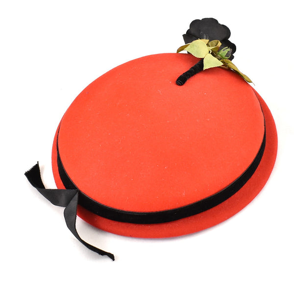 1950s Vintage Black Rose Red Wool Hat Cats Like Us