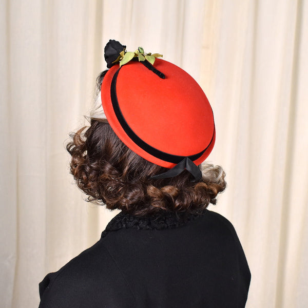 1950s Vintage Black Rose Red Wool Hat Cats Like Us