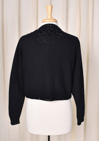 1950s Vintage Black Sequin Roses Cardi Cats Like Us