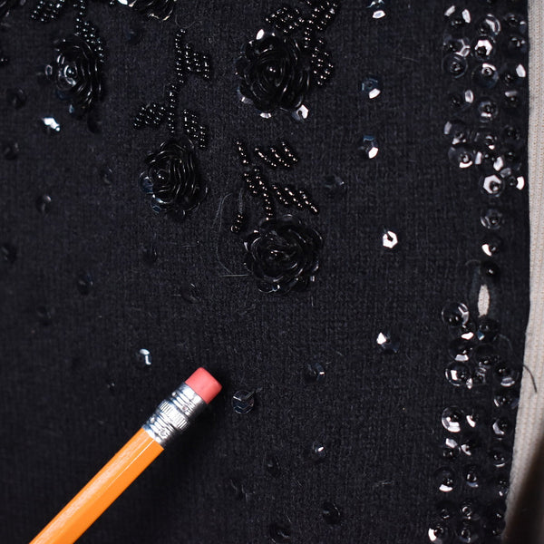 1950s Vintage Black Sequin Roses Cardi Cats Like Us