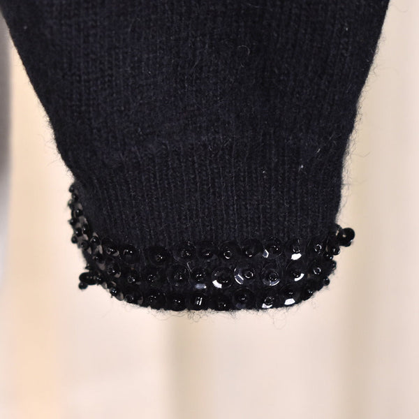 1950s Vintage Black Sequin Roses Cardi Cats Like Us