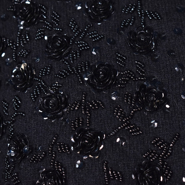 1950s Vintage Black Sequin Roses Cardi Cats Like Us