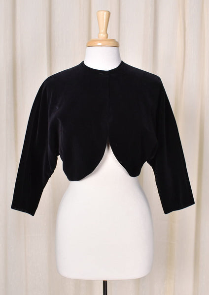 1950s Vintage Black Velvet Bolero Jacket Cats Like Us