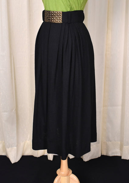 1950s Vintage Black Wool A-Line Pleated Skirt Cats Like Us