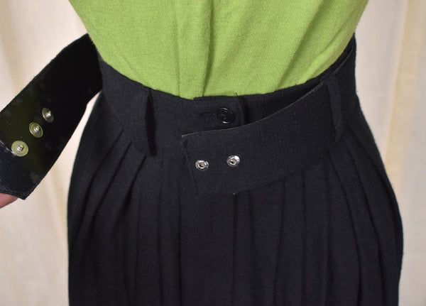 1950s Vintage Black Wool A-Line Pleated Skirt Cats Like Us