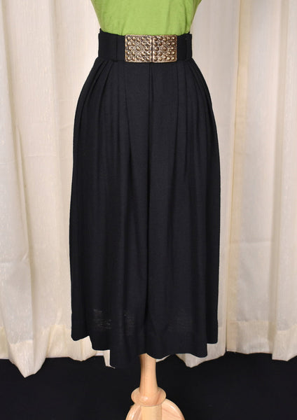 1950s Vintage Black Wool A-Line Pleated Skirt Cats Like Us