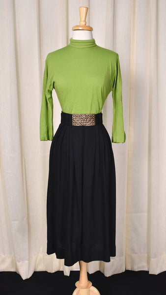 1950s Vintage Black Wool A-Line Pleated Skirt Cats Like Us