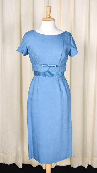 1950s Vintage Blue Bow Wiggle Dress Cats Like Us