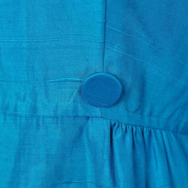 1950s Vintage Blue Button Silk Sheath Dress Cats Like Us