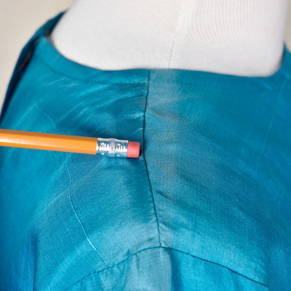 1950s Vintage Blue Button Silk Sheath Dress Cats Like Us