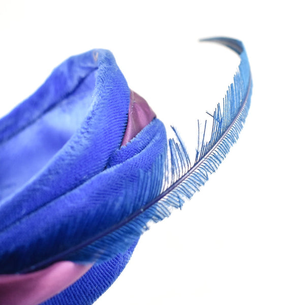 1950s Vintage Blue Velvet Feather Cap Cats Like Us