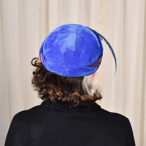 1950s Vintage Blue Velvet Feather Cap Cats Like Us