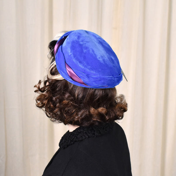 1950s Vintage Blue Velvet Feather Cap Cats Like Us