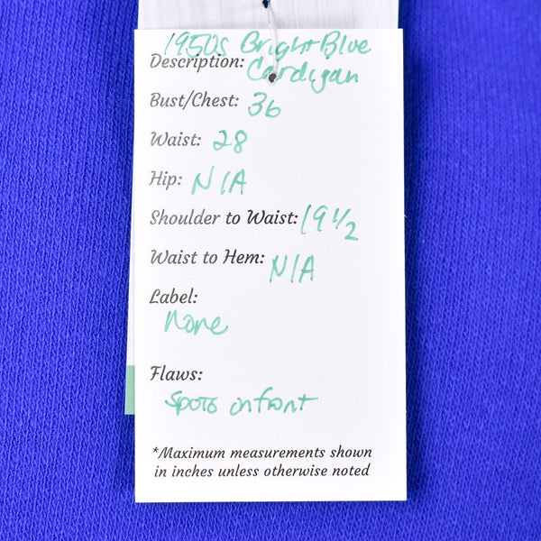 1950s Vintage Bright Blue Cardigan Cats Like Us