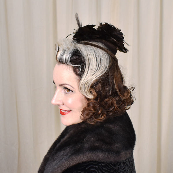 1950s Vintage Brown Feather Topper Hat Cats Like Us