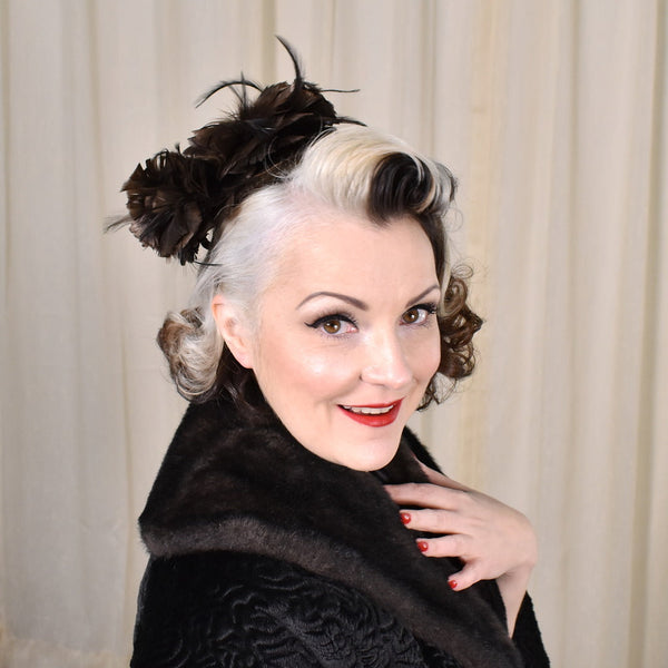 1950s Vintage Brown Feather Topper Hat Cats Like Us