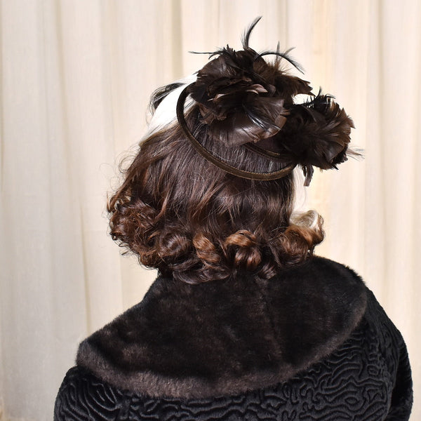 1950s Vintage Brown Feather Topper Hat Cats Like Us