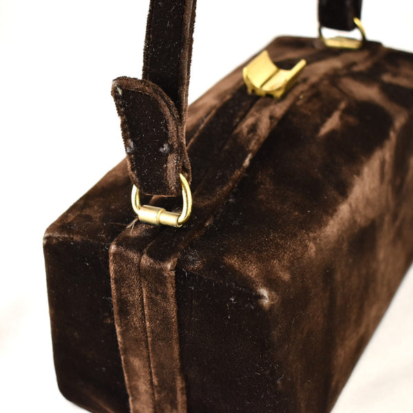1950s Vintage Brown Velvet Box Handbag Cats Like Us