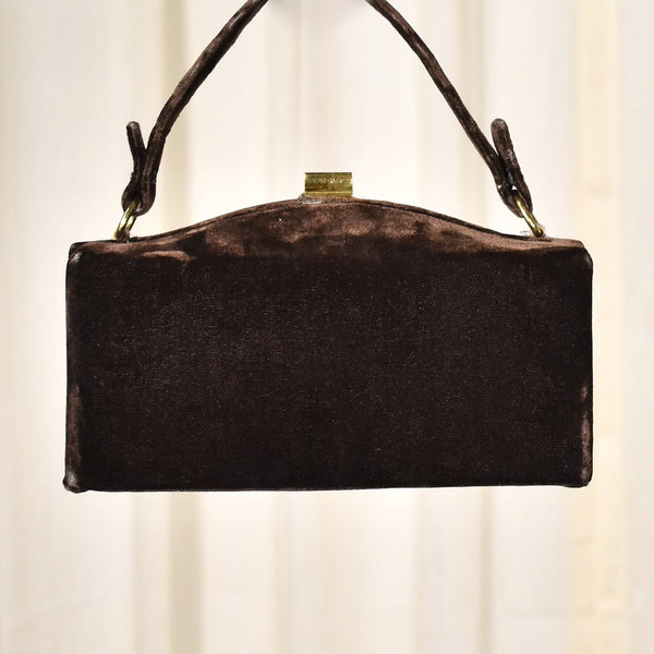 1950s Vintage Brown Velvet Box Handbag Cats Like Us