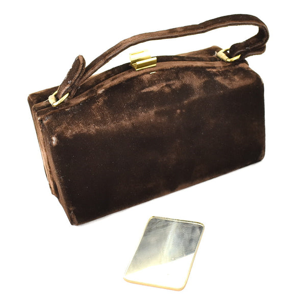 1950s Vintage Brown Velvet Box Handbag Cats Like Us