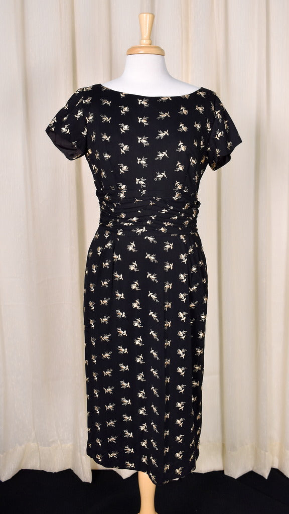 1950s Vintage Gold Emb Wiggle Dress