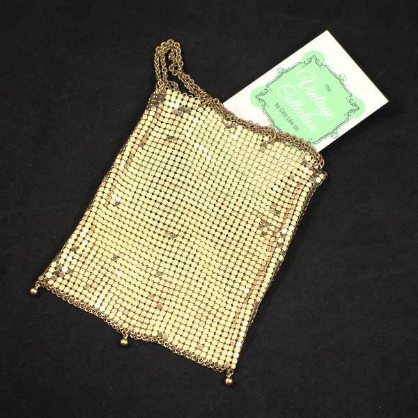 1950s Vintage Gold Mesh Draw String Bag Cats Like Us