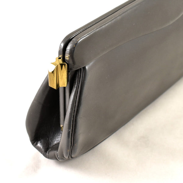 1950s Vintage Gray Double Lock Clutch Bag Cats Like Us