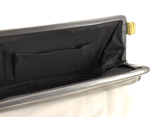 1950s Vintage Gray Double Lock Clutch Bag Cats Like Us