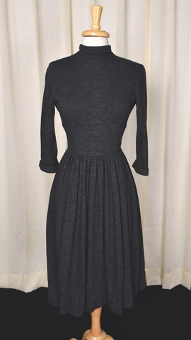 1950s Vintage Gray Knit Turtleneck Dress Cats Like Us