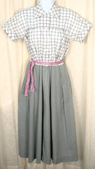 1950s Vintage Gray Plaid Shirt Dress