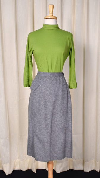 1950s Vintage Gray Wool & Cashmere Pencil Skirt Cats Like Us