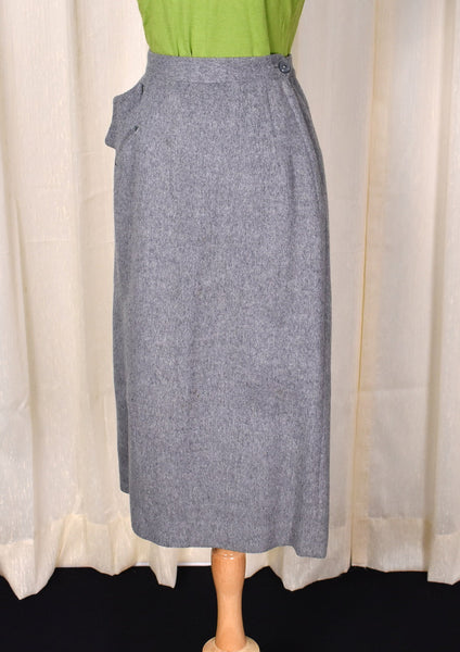 1950s Vintage Gray Wool & Cashmere Pencil Skirt Cats Like Us