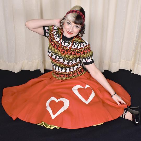 1950s Vintage Hearts Circle Skirt Cats Like Us