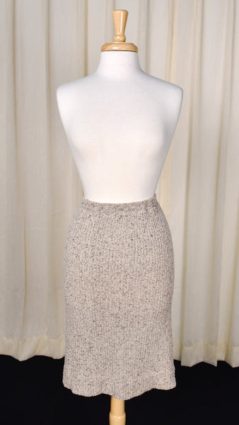 1950s Vintage Khaki Knit Skirt Set Cats Like Us