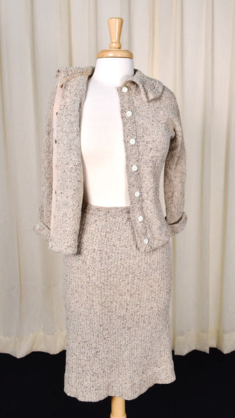 1950s Vintage Khaki Knit Skirt Set Cats Like Us