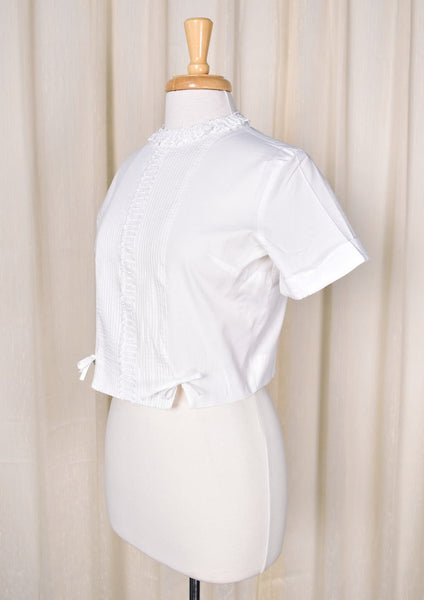 1950s Vintage Lace & Bows White Blouse Cats Like Us