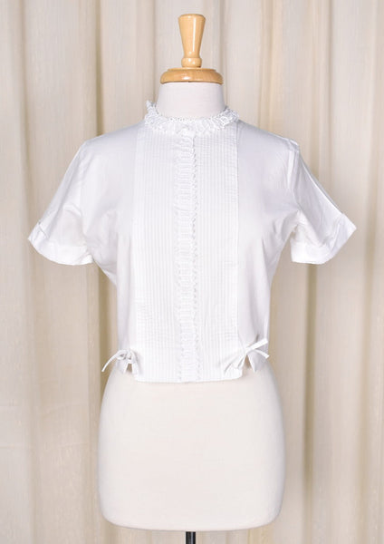 1950s Vintage Lace & Bows White Blouse Cats Like Us