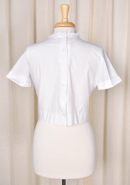 1950s Vintage Lace & Bows White Blouse Cats Like Us