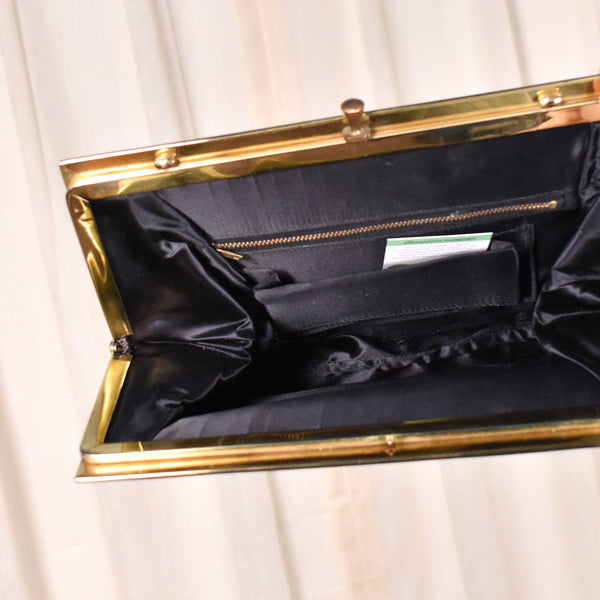 1950s Vintage Large Black Patent Clutch Cats Like Us