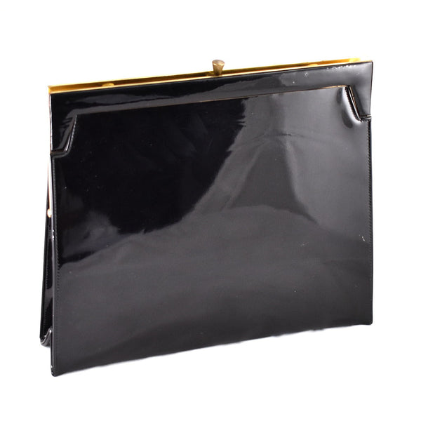 1950s Vintage Large Black Patent Clutch Cats Like Us